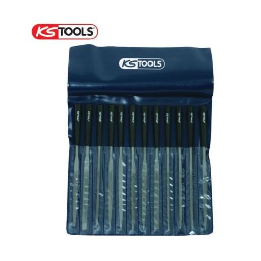 KS-TOOLS Tűreszelő készlet 12 részes + nyél PVC tasakos 145/2