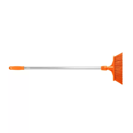 Igeax élelmiszeripari seprű, partvis, 28cm széles, 80cm nyéllel, narancssárga, billenő szemetes lapáthoz