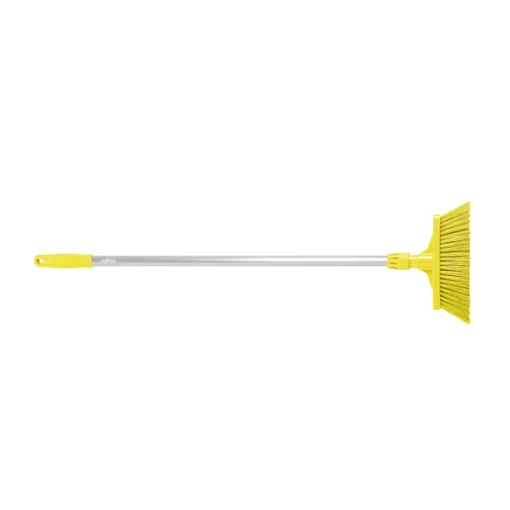 Igeax élelmiszeripari seprű, partvis, 28cm széles, 80cm nyéllel, sárga, billenő szemetes lapáthoz