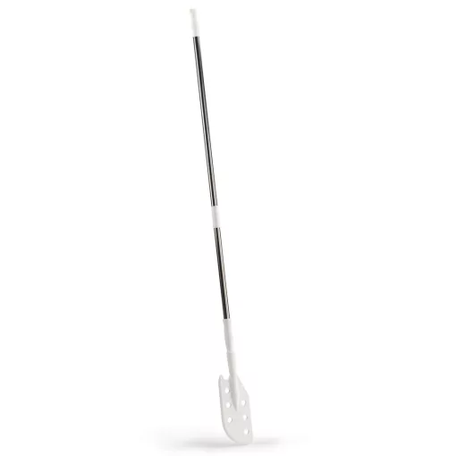 Igeax élelmiszeripari keverőlapát / kaparó perforált rozsdamentes acél, 130 mm x 1700 mm fehér