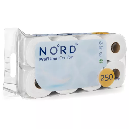 NORD Profi Line Comfort kistekercses toalettpapír 3 rétegű fehér 250 lapos 8 tekercses