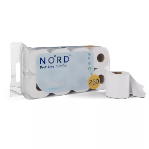 NORD Profi Line Comfort kistekercses toalettpapír 3 rétegű fehér 250 lapos 8 tekercses