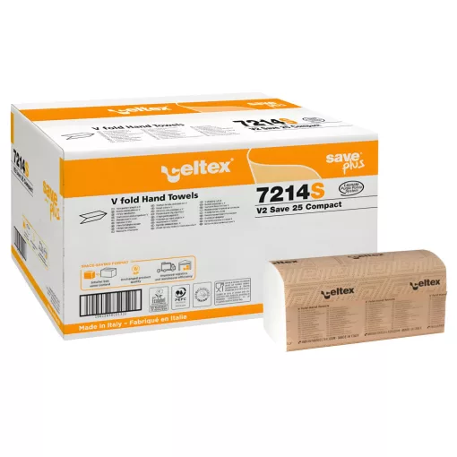 Celtex Save Plus Compact V hajtogatott kéztörlő recy, 2 réteg, 25x21cm, 12x250 lap (3000 lap)