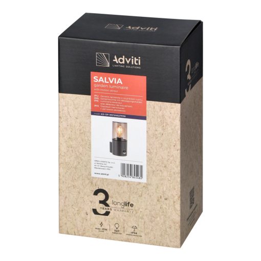 Adviti salvia kültéri fali lámpa fém IP54 szürke E27 mozgásérzékelővel