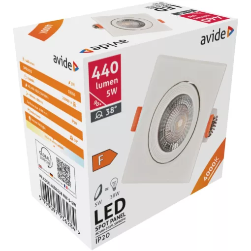 Avide LED panel Beépíthető  38° Négyzetes 5W NW 4000K