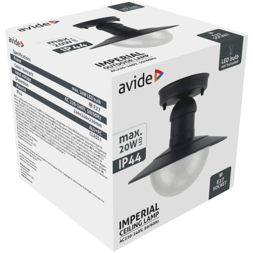 Avide Kültéri Mennyezeti Lámpa Imperial 1xE27 IP44 Antracit