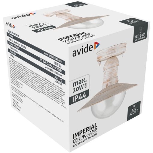 Avide Kültéri Mennyezeti Lámpa Imperial 1xE27 IP44 Antik fehér