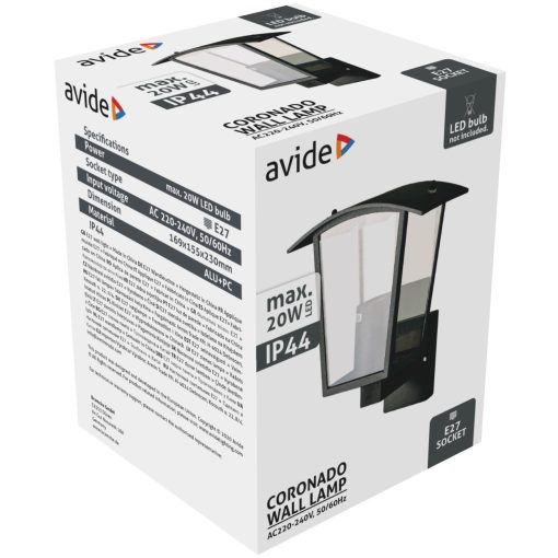 Avide kültéri fali lámpa Coronado 1xE27 IP44 fekete