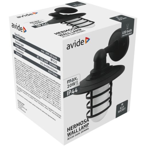 Avide kültéri fali lámpa Hermosa 1xE27 IP44 fekete