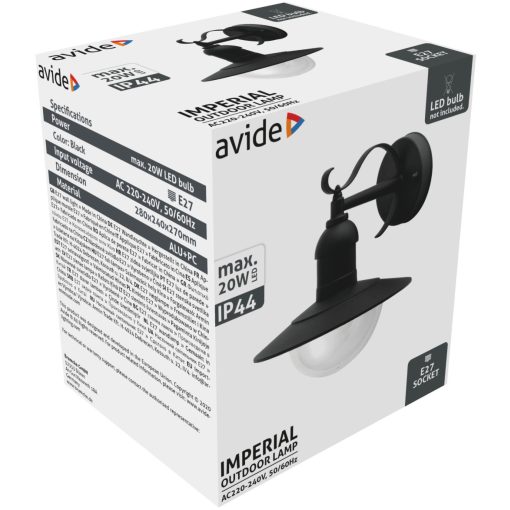 Avide kültéri fali lámpa Imperial 1xE27 IP44 Fekete