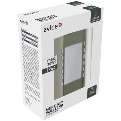 Avide kültéri fali lámpa Monterey 1xE27 IP44 Szatén Nikkel