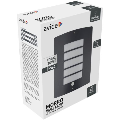 Avide kültéri fali lámpa Morro 1xE27 PIR IP44 Antracit