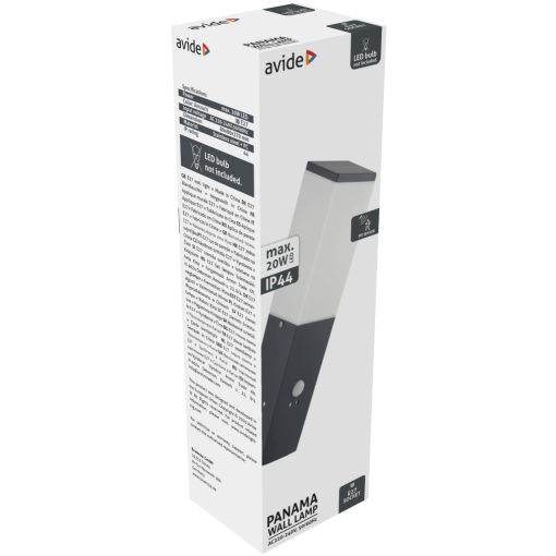 Avide kültéri fali lámpa Panama 1xE27 PIR IP44 Antracit