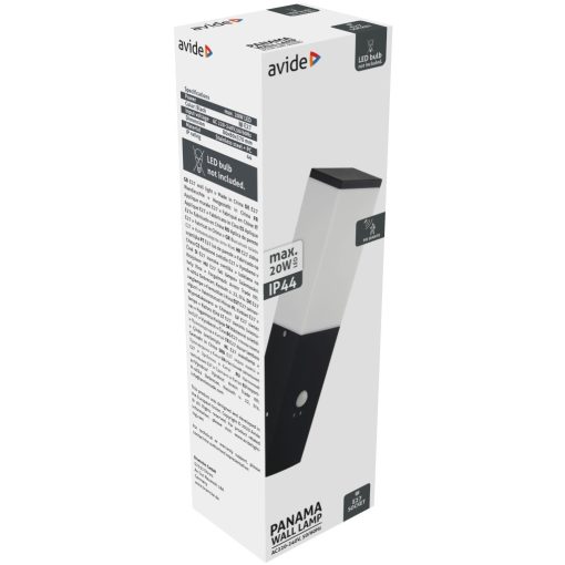 Avide kültéri fali lámpa Panama 1xE27 PIR IP44 Fekete