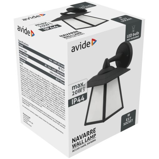 Avide kültéri fali lámpa Navarre 1xE27 IP44 fekete