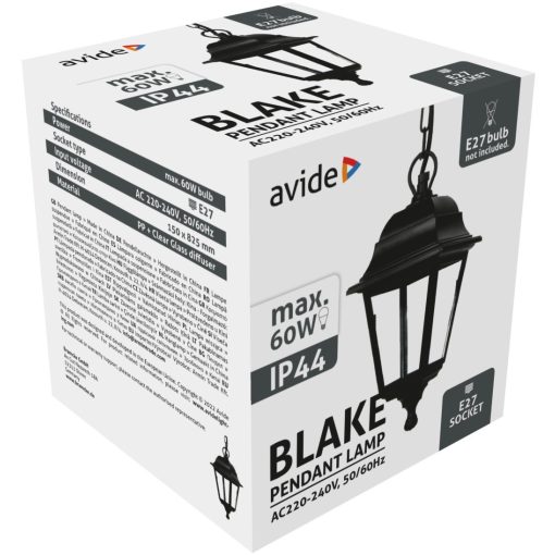 Avide Kültéri Függesztett Lámpa Blake 1xE27 825mm Fekete IP44