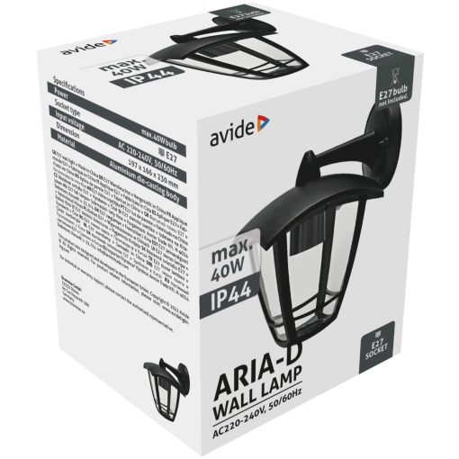 Avide Kültéri Fali Lámpa Aria-D 1xE27 Fekete IP44