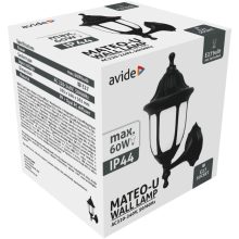 Avide Kültéri Fali Lámpa Mateo-U 1xE27 Fekete IP44