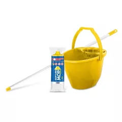   Bonus Felmosó szett-vödör SÁRGA 11L  csavaró kosár, felmosó nyél 120cm Softmop 160gr