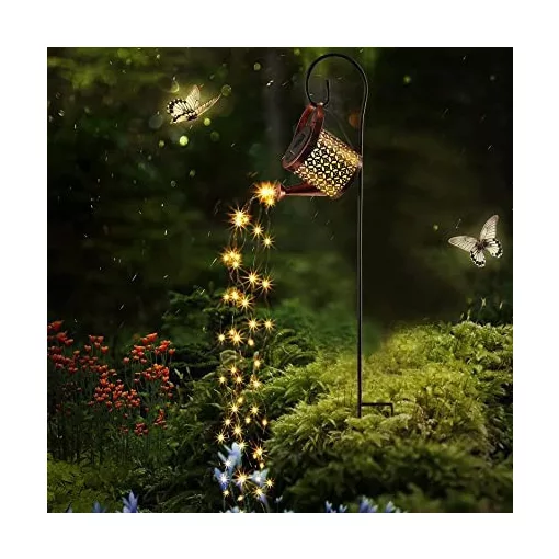 Napelemes locsolókanna LED lámpás, vízsugár-effekttel, meleg fehér IP44