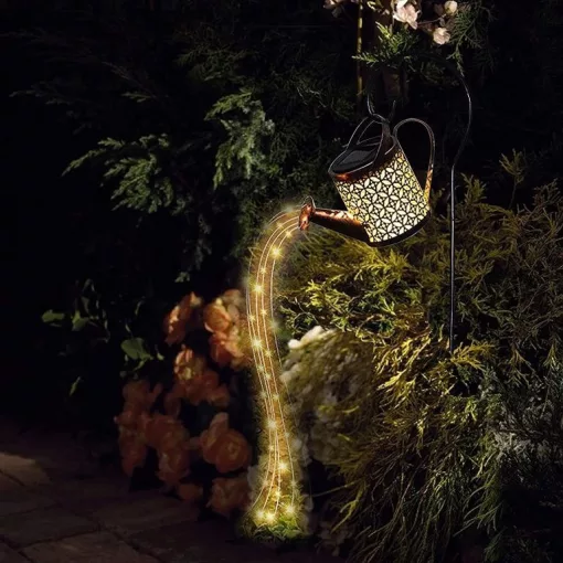 Napelemes locsolókanna LED lámpás, vízsugár-effekttel, meleg fehér IP44