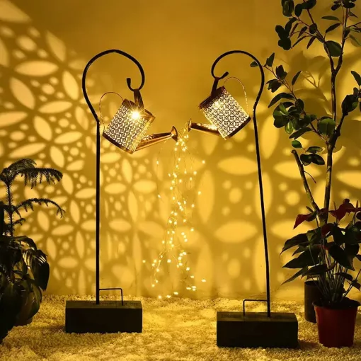 Napelemes locsolókanna LED lámpás, vízsugár-effekttel, meleg fehér IP44