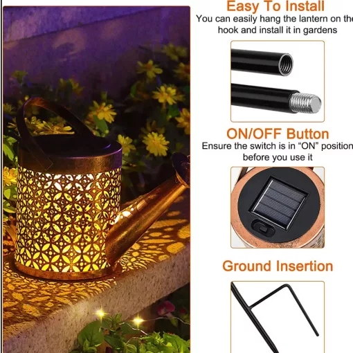 Napelemes locsolókanna LED lámpás, vízsugár-effekttel, meleg fehér IP44