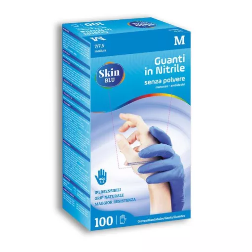 Berica Skin Blue Nitril egyszerhasználatos nitril kesztyű kék M, 100 db /doboz