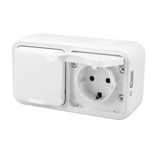 Commel falon kívüli  2X 2P+F  dugalj  fehér fekvő  IP55