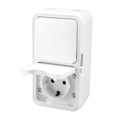   Commel falon kívüli 2P+F dugalj és alternatívkapcsoló  fehér álló  IP55