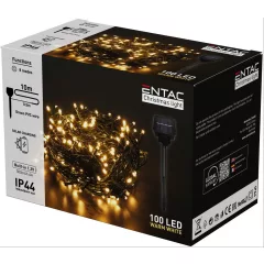   Entac Karácsonyi IP44 100 LED Füzér CW 10m Leszúrható Napelemes Konzollal