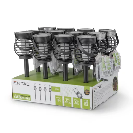 Entac Multifunkcionális Kerti Szolár Lámpa Láng Effekttel, átmérő 10cm, 12db WW SMD LED, 12db/kínáló