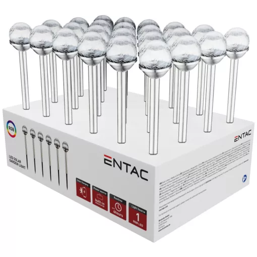 Entac Kerti Szolár Lámpa 340mm Rozsdamentes acél Üveg fej 1 LED RGB 24/kínáló