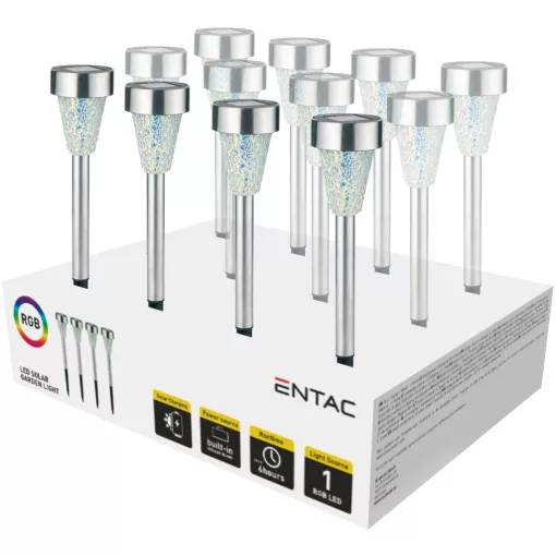 Entac Kerti Szolár Lámpa 400mm Rozsdamentes acél Mozaik Üveg 1 LED RGB 12/kínáló