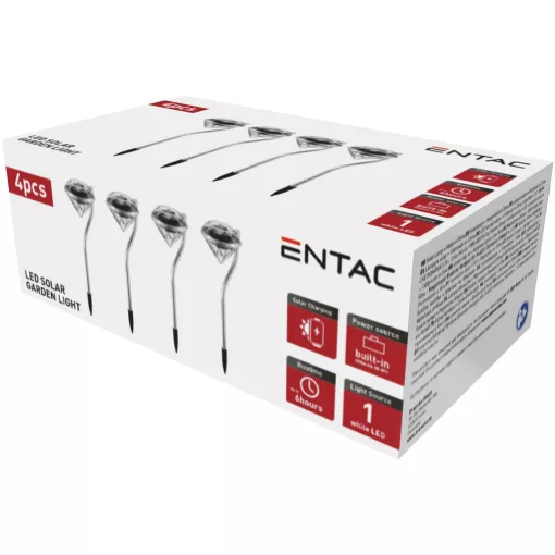 Entac Kerti Szolár Lámpa 300mm Rozsdamentes Acél Kristály forma 1 LED 4/doboz