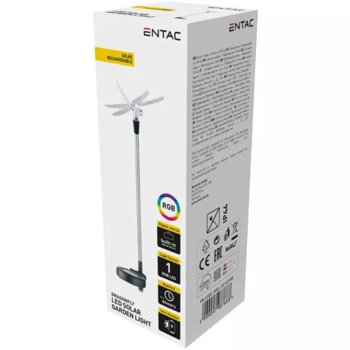 Entac Kerti Szolár Lámpa 340mm RGB Rozsdamentes acél szitakötő forma