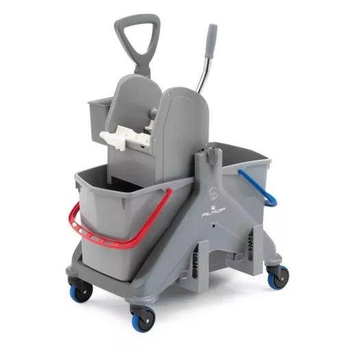 FILMOP ONEFRED - műanyag gurulós kocsi műanyag fogantyúval, préssel- és MOP  tartóval 2x15 l