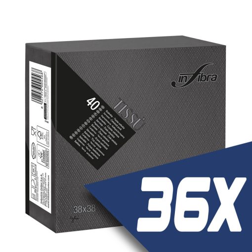 Infibra Szalvéta 38x38cm Fekete 2 réteg 40 lap/csomag (36 csomag)