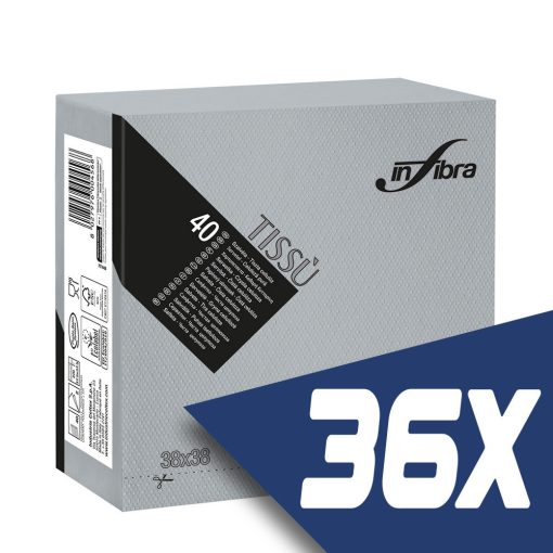 Infibra Szalvéta 38x38cm Szürke 2 réteg 40 lap/csomag (36 csomag)