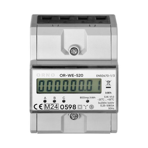 Orno háromfázisú digitális fogyasztásmérő sínre szerelhető 80A