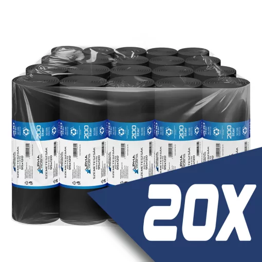 Szemeteszsák fekete 95x120 30mikron 200L 10db/tekercs (20 tekercs)