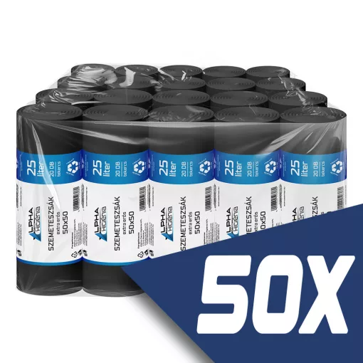 Szemeteszsák fekete 50x50 12mikron 25L 20db/tekercs (50 tekercs)