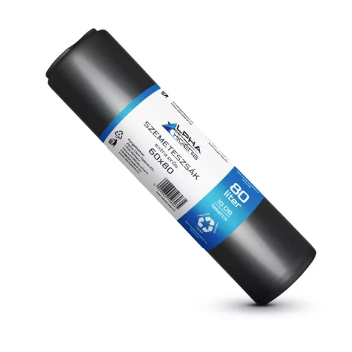 Szemeteszsák fekete 60x80 20mikron 80L 10db/tekercs