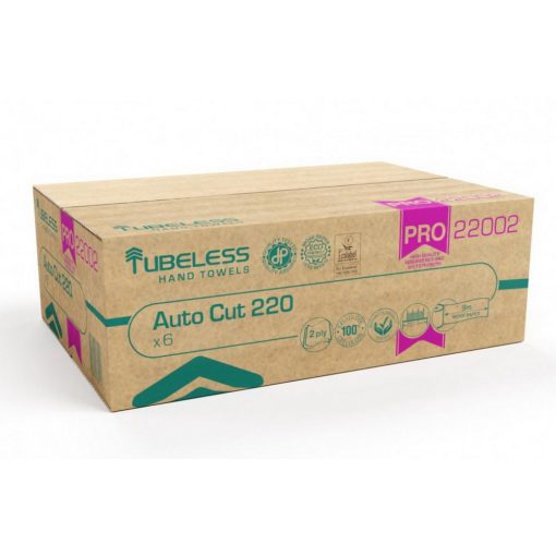 Tubeless AUTOCUT PRO 220 tekercses kéztörlő 2 rétegű, fehér, 100% cellulóz, 221,5m, 6db/karton