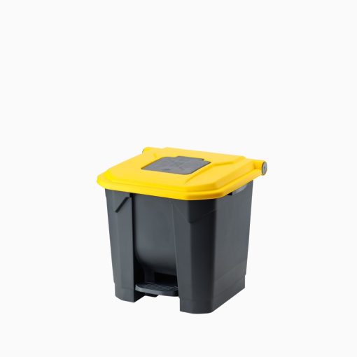 Planet Szelektív hulladékgyűjtő konténer, műanyag, pedálos, fekete/sárga, 30L