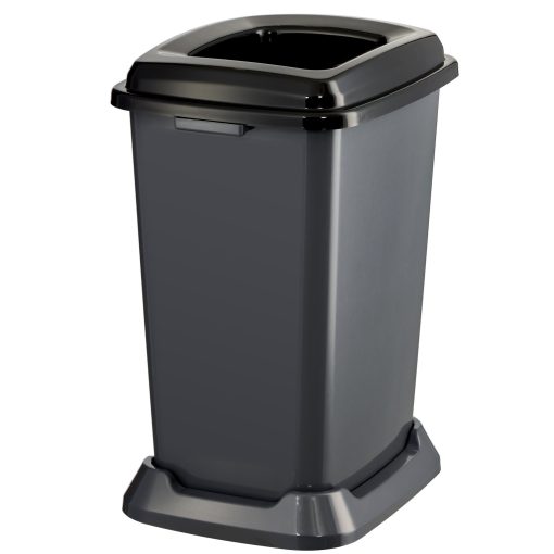 Planet Szelektív hulladékgyűjtő konténer, műanyag, nyitott fedeles, fekete, 50L