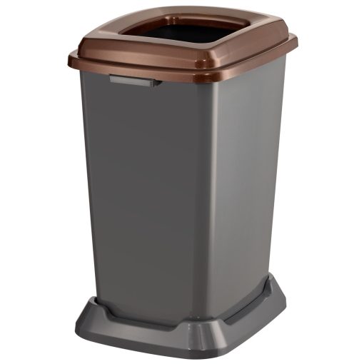 Planet Szelektív hulladékgyűjtő konténer, műanyag, nyitott fedeles, barna, 50L