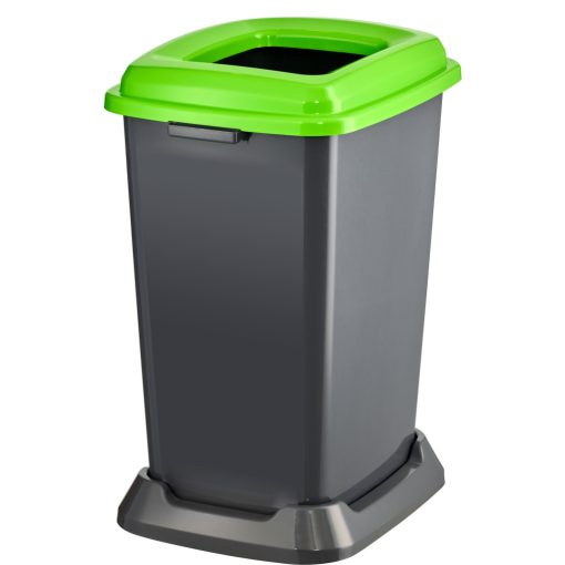 Planet Szelektív hulladékgyűjtő konténer, műanyag, nyitott fedeles, zöld, 50L