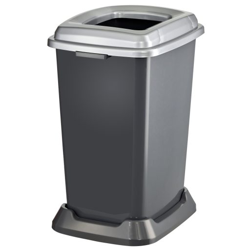Planet Szelektív hulladékgyűjtő konténer, műanyag, nyitott fedeles, fém színű, 50L