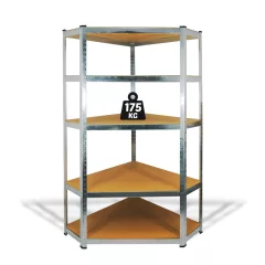   Fémpolc állvány - sarok - 5 szintes - fém - max. 175 kg - 180 x 90 x 30 cm